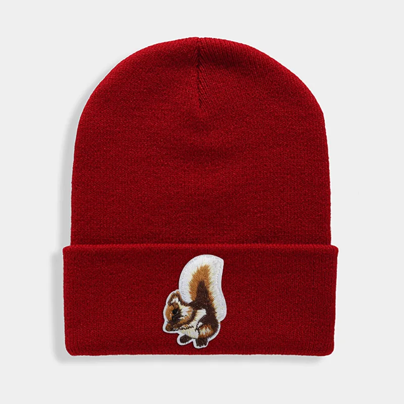 Новые шапочки Милая нашивка с белкой для мужчин и женщин зимняя вязаная шапка