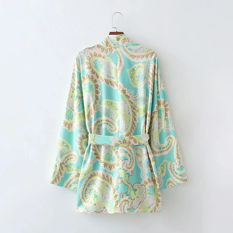 

Fashion Floral Paisley Printed Women Long Wrap Blouse With Bowknot High Waist New Spring Summer Kimono Beach Holiday Chic Shirt