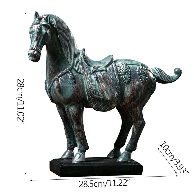

European Archaize Bronze Soldier Horse Statue Vintage Resin Animal Sculpture Desktop Ornament Home Decoration Accessories
