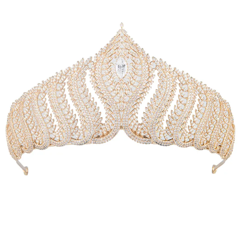 

New Fashion Gold Zircon Brides Tiaras Queen Bridal Headdress Wedding Crown Hair Jewelry Pageant Head Ornaments