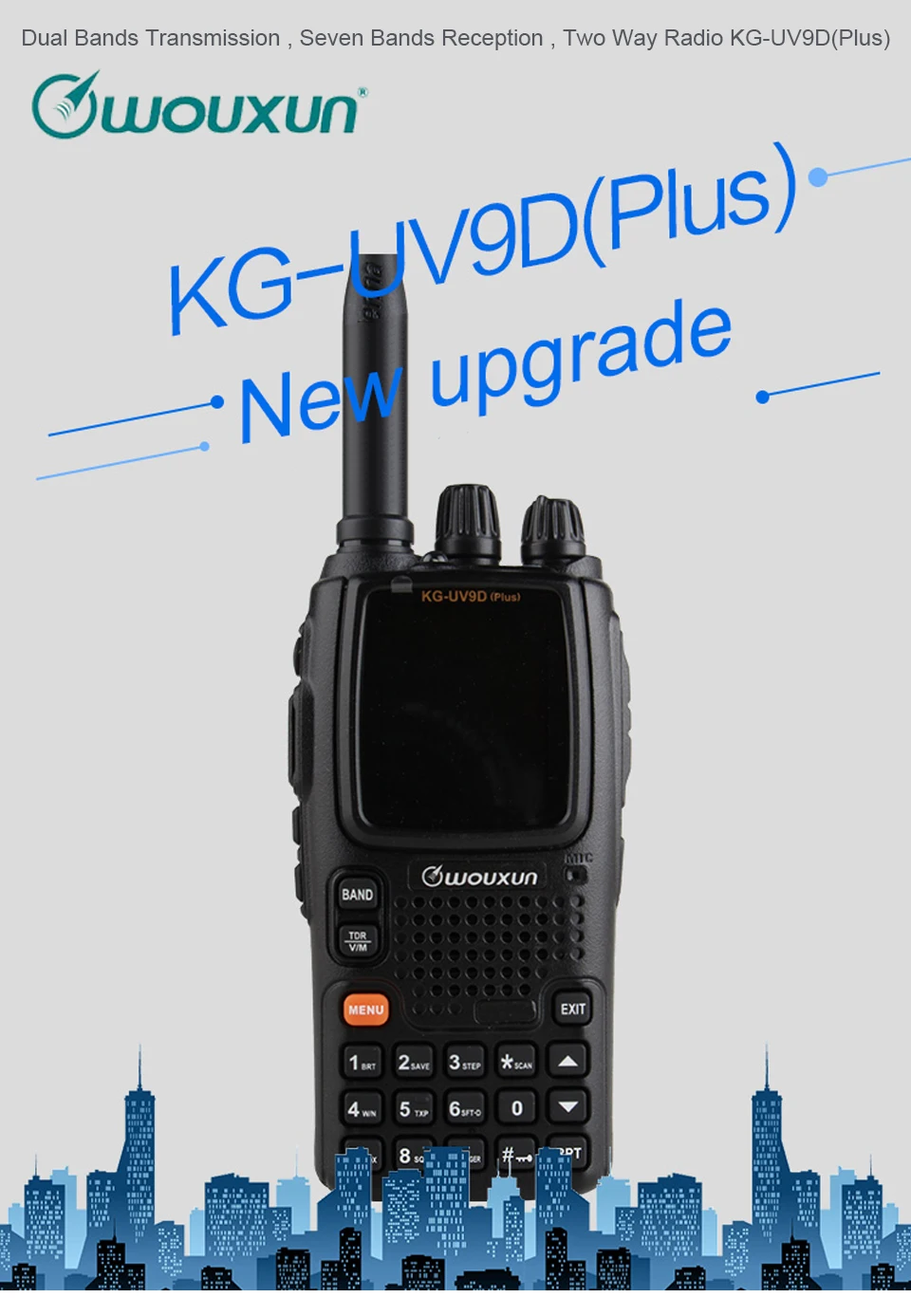 Wouxun KG-UV9D Plus Walkie Talkie CB радиостанция приемопередатчик многодиапазонный Воздушный диапазон частоты 108-136 МГц полицейский 350-390 МГц UV-9R