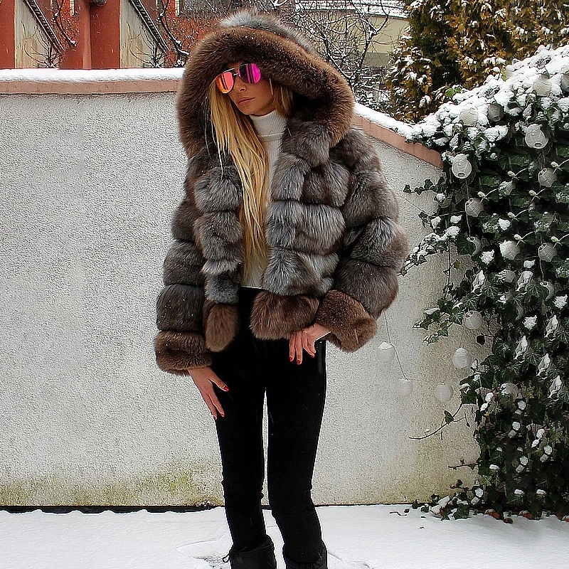 2022 NEW Fashion Women Real Fox Fur Coats Winter Luxury Overcoats Trendy Woman Natural Fox Fur Jackets With Hood Genuine Coat enlarge