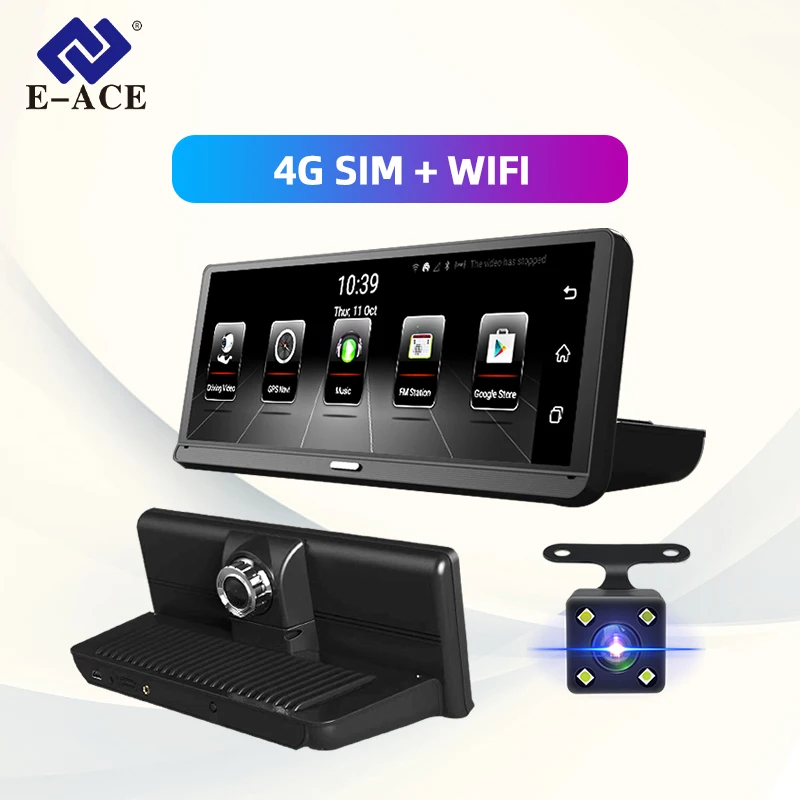 E ACE E14 Автомобильные видеорегистраторы 4G Android 8 0 дюймов Dash Cam 1080P видео