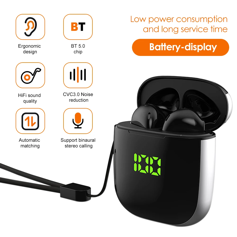 Беспроводные наушники TWS Bluetooth сенсорная гарнитура с шумоподавлением спортивные