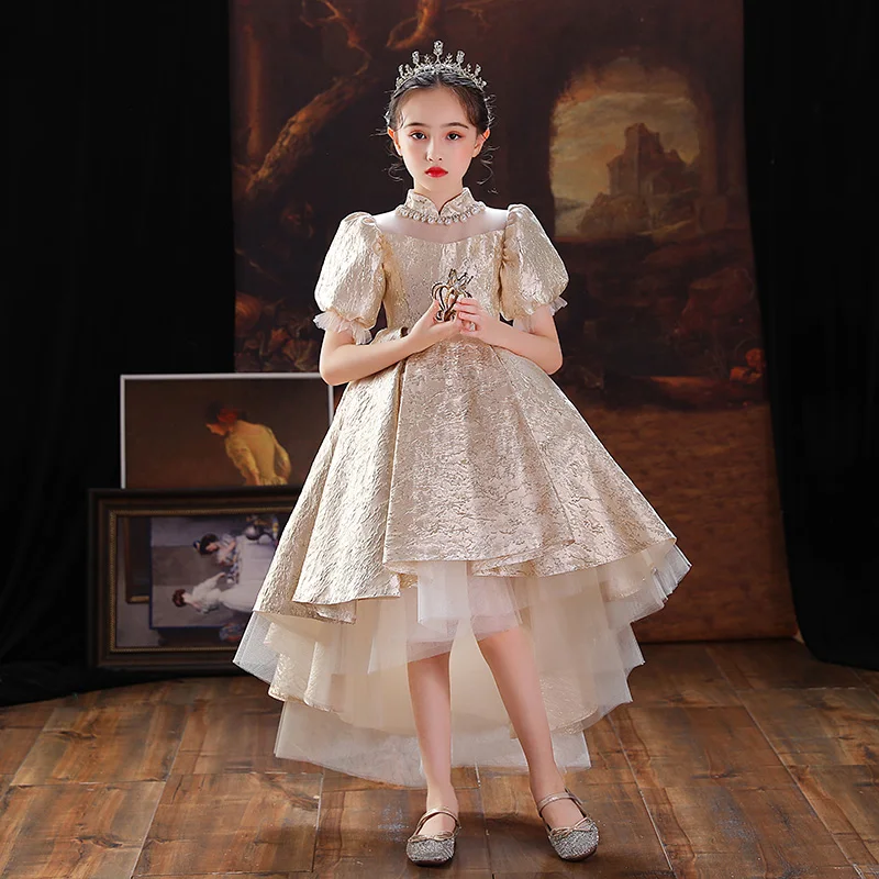 

Роскошное бальное платье принцессы, Короткие Детские платья для особых случаев, короткие спереди, Длинные Сзади, детские платья с цветами д...