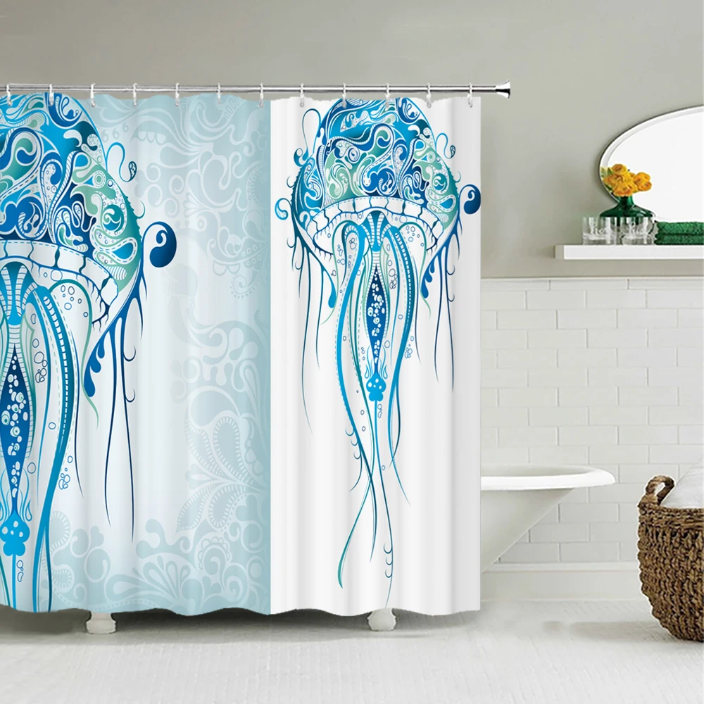 

Waterproof Fabric Shower Curtain 3D Ocean Marine life Bathroom Curtain with Hooks Decoration Sea Creatures Bath Screen