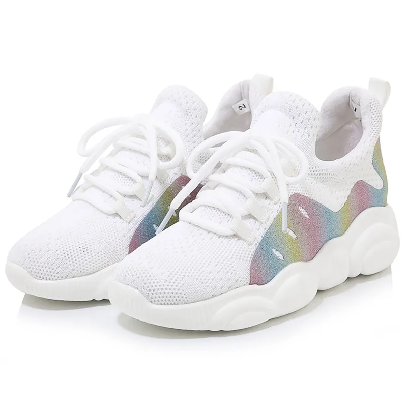 Женские кроссовки на массивной танкетке дышащая сетчатая обувь для отдыха