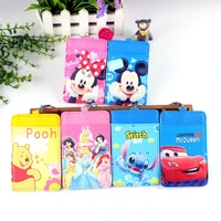 disney id card holder frozen 2 elsa princess mickey mouse pu credit card case for women portable child meal card with keychain