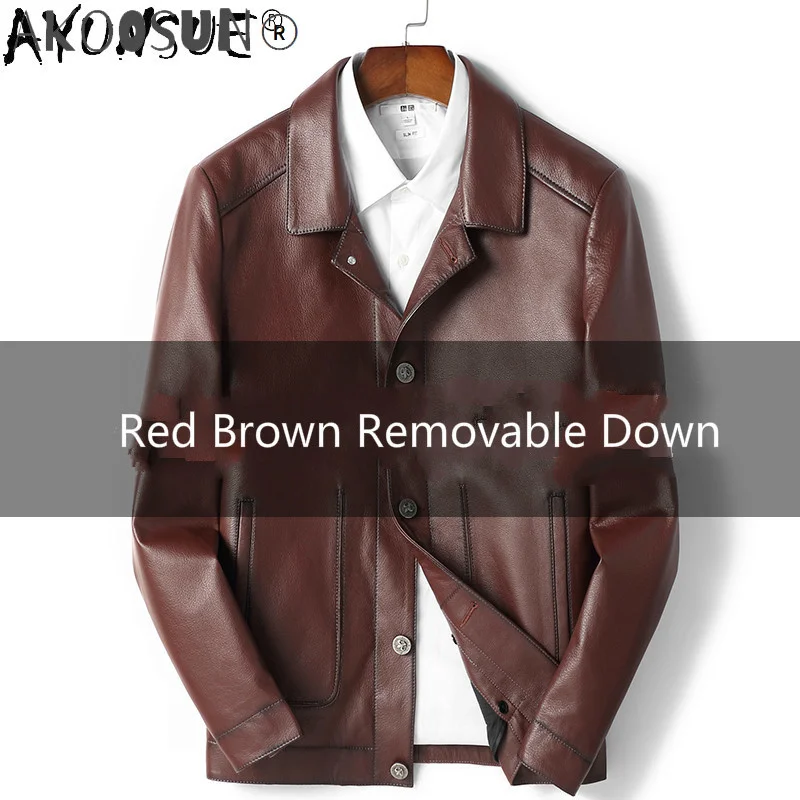 

AKOOSUN 2020 Men's Clothing New Genuine Cowhide Leather Jacket Men Motorcycle Coat 90% Duck Down Jackets Hommes Veste LXR763
