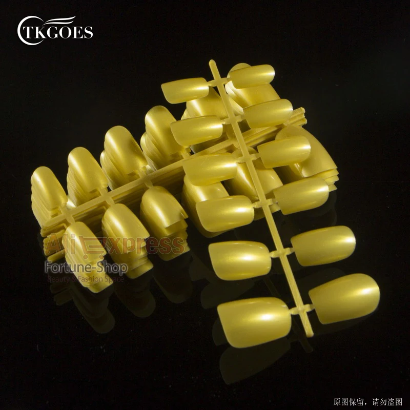 Накладные ногти золотистые квадратные с полным покрытием 10 размеров 120 шт. в