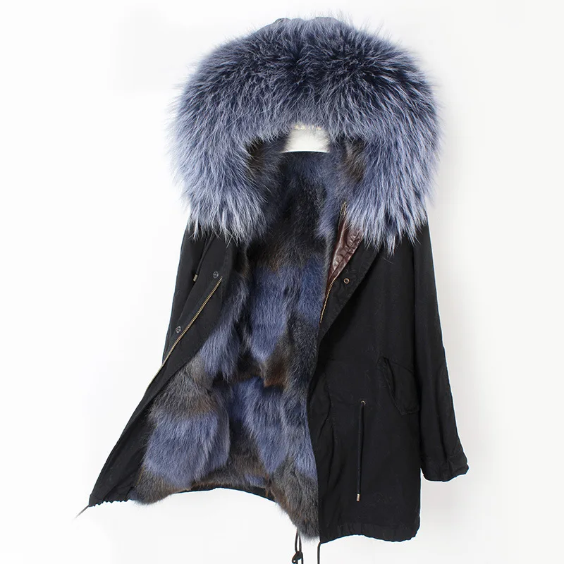 black dark blue OFTBUY зимнее пальто Женская куртка с натуральным мехом пальто натуральный волк Мех теплая парка Толстая теплая верхняя одежда водонепроницаемая ткань Роскошная Новинка - Цвет: black dark blue