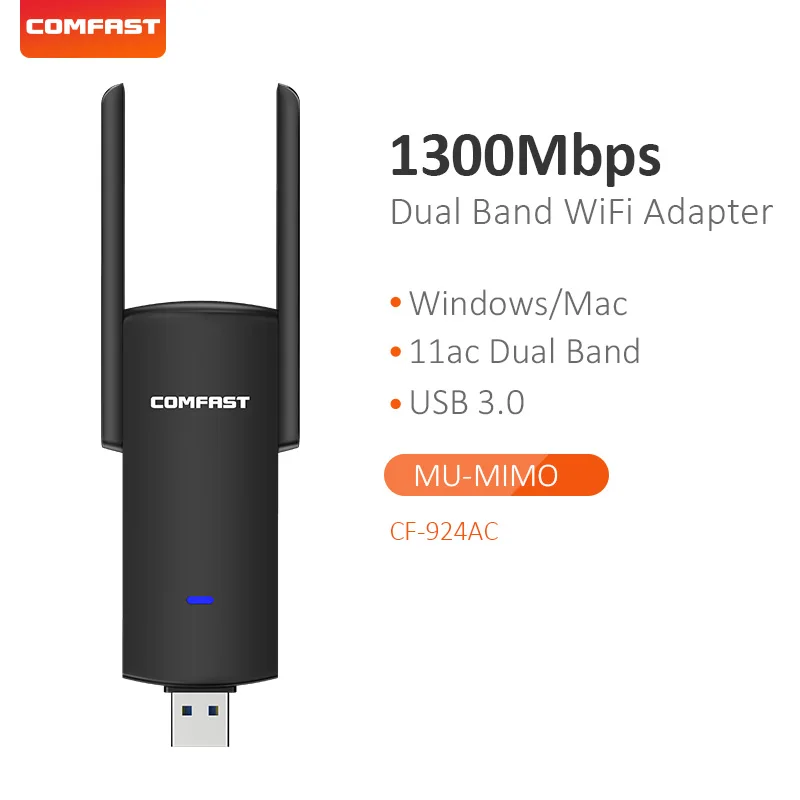 

Comfast wifi adapter USB dual band 5.8GHz+2.4GHz Wi-fi Receiver high speed 1300Mbps wireless 2*2dBi antenna PC ntework card