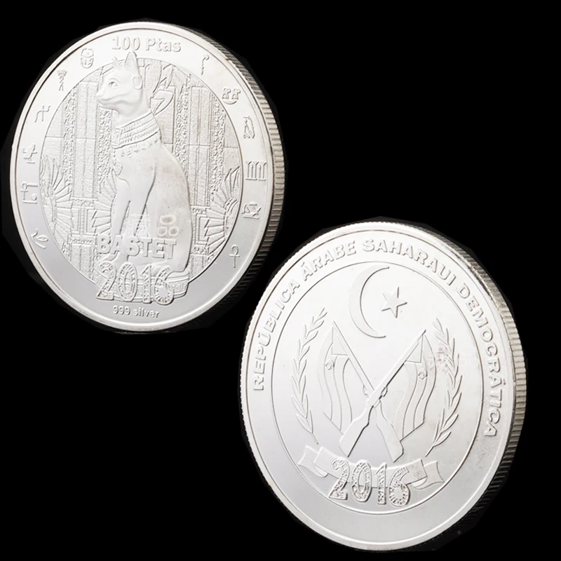 Памятные монеты с посеребренными монетами 2016 год египетская мифология кот Бог