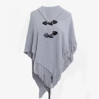 womens printed tassel open front poncho cape for fall winter holiday gift horn button wrap shawl sweater