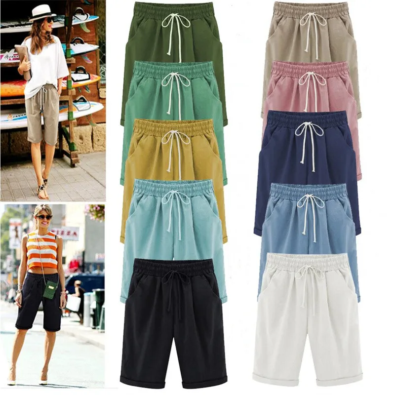 

Summer Shorts Women Casual Drawstring Elastic Shorts Knee Length Bermuda Shorts For Women Bermuda Large Size Plus Size 6XL
