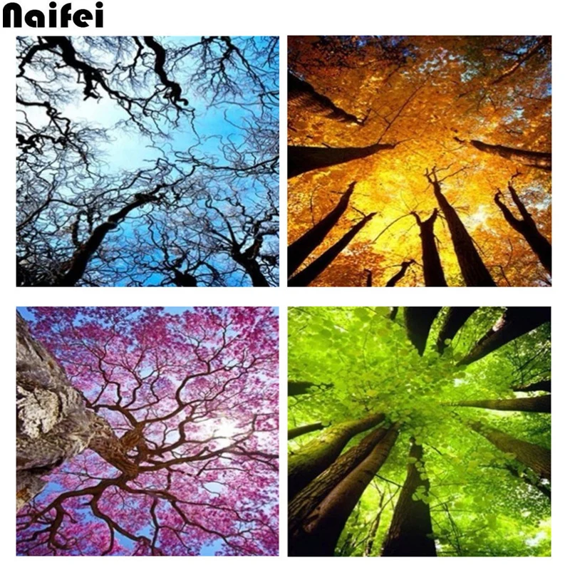 5D DIY алмазная живопись пейзаж четыре сезона лес 4 шт Алмазная мозаика полная