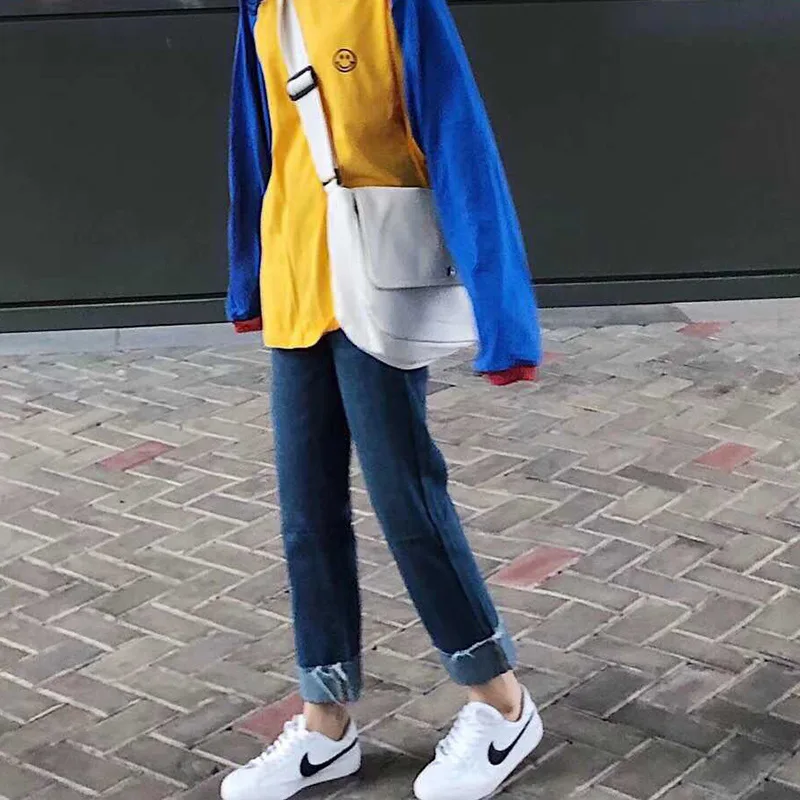 

Baggy Jeans Straight High Waist Jeans Woman Korean Fashion Streetwear Women Denim Trousers Female Blue Rolled Straight Leg Pants