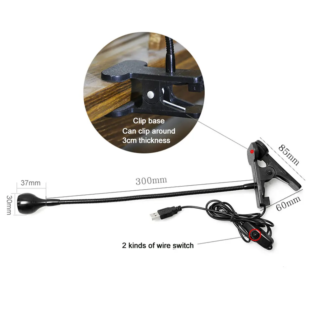 

USB Power Supply Desk Lamp with Clip Holder Rechargeable USB Led Table Lamp Flexible Foldable Eye-caring Reading Book Lights