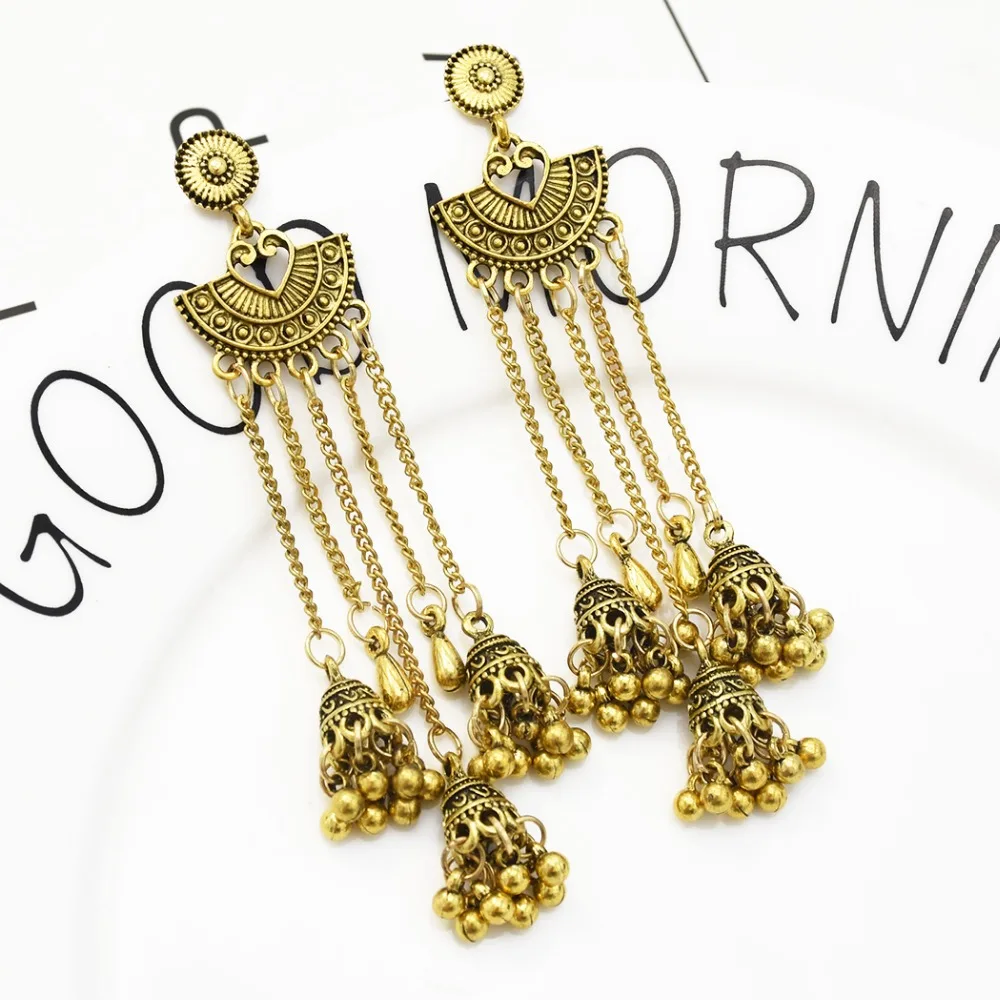 Болливуд оксидированные Серебряные Золотые традиционные Jhumka Jhumki индийские большие длинные серьги с кисточками для женщин Свадебные Ювелирные украшения в этническом стиле