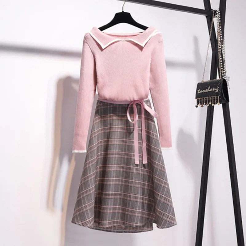 Женский комплект из 2 предметов элегантный вязаный топ с вырезом лодочкой и юбка