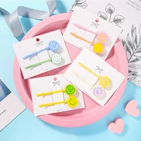 2pcsset candy color smiley face hairpin headband one word clip hit color side clip for girl broken hair clip hair accessories