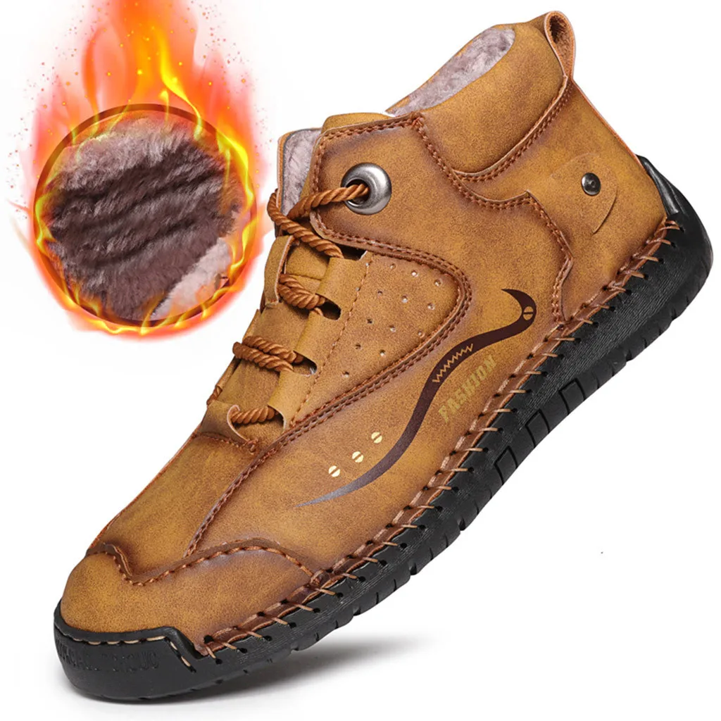 Зимняя Теплая мужская повседневная обувь в британском стиле прошитая вручную с