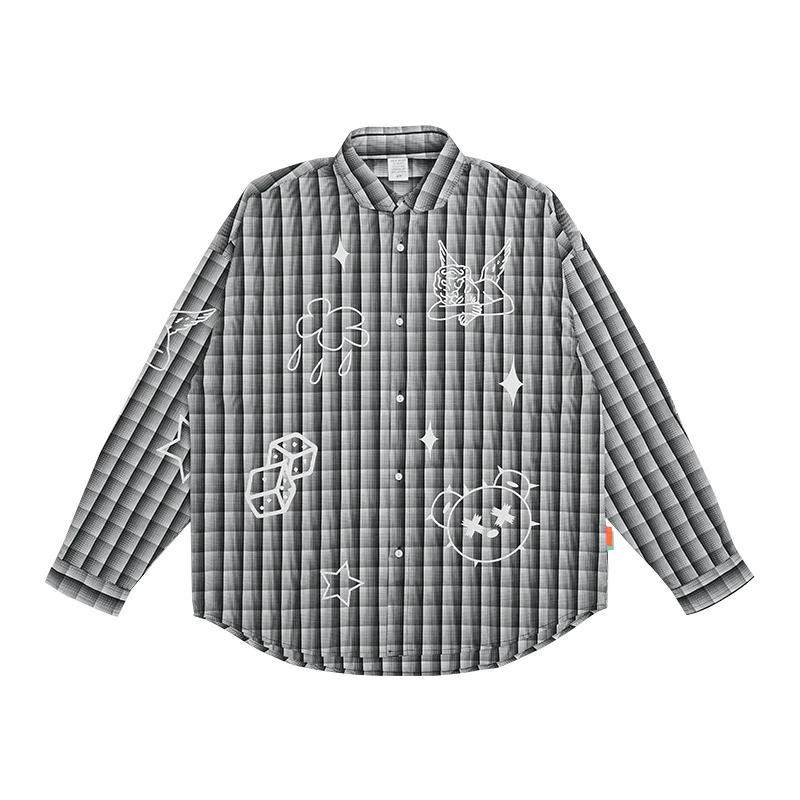 

21 Autumn And Winter New Fashion Three-dimensional Gradient Plaid Shirt Printed Long Sleeve Oh See Size Shirt Men's Shirt
