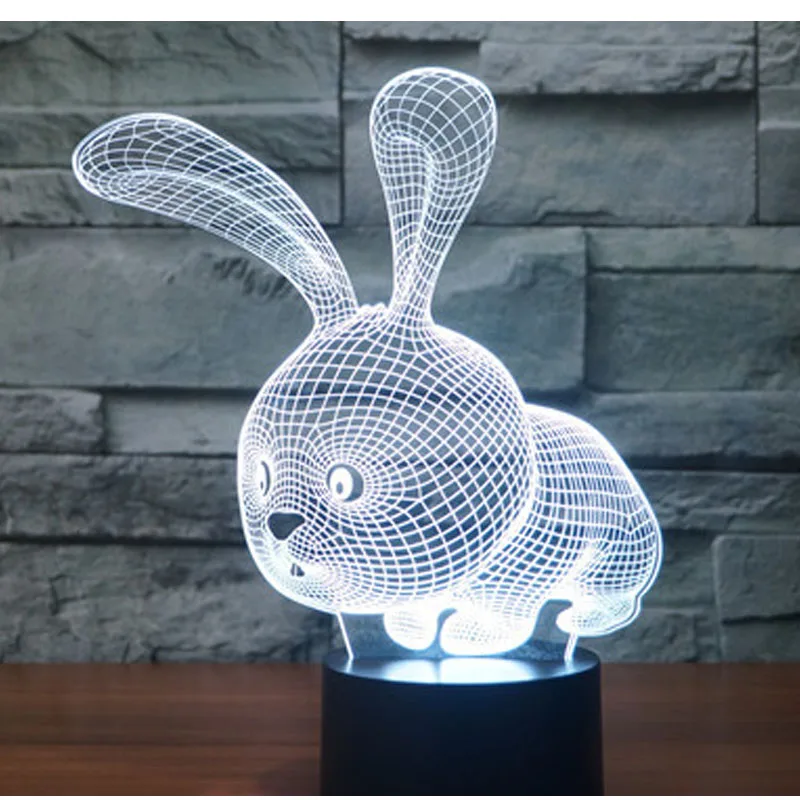 Ночник светодиодный с 3d-изображением кролика 7 цветов светильник для украшения