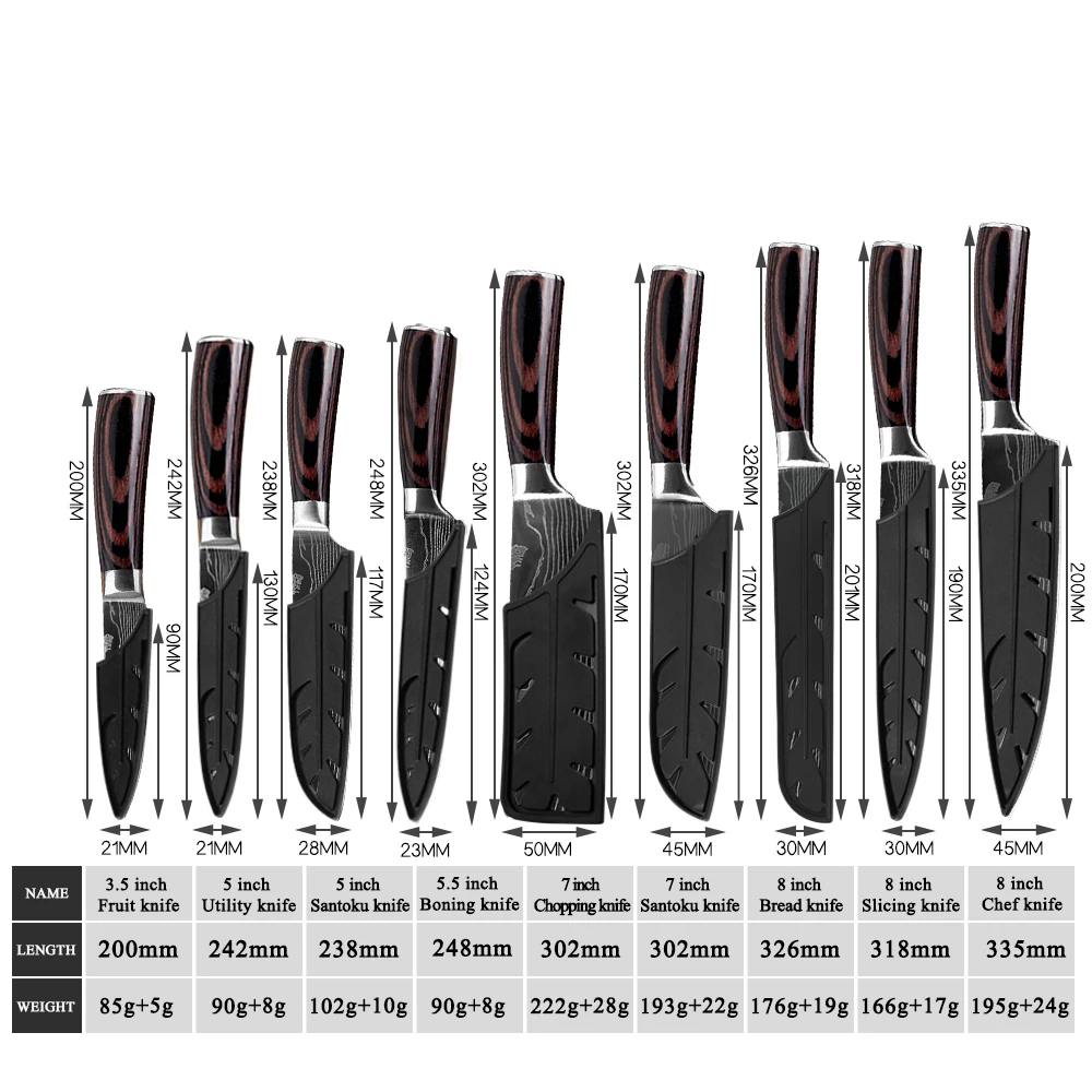 Qing High Quality Japanese Kitchen Knives Cutlery Set Stainless Steel Laser Damascus Pattern Chef Knife Tool Gift Covers | Дом и сад