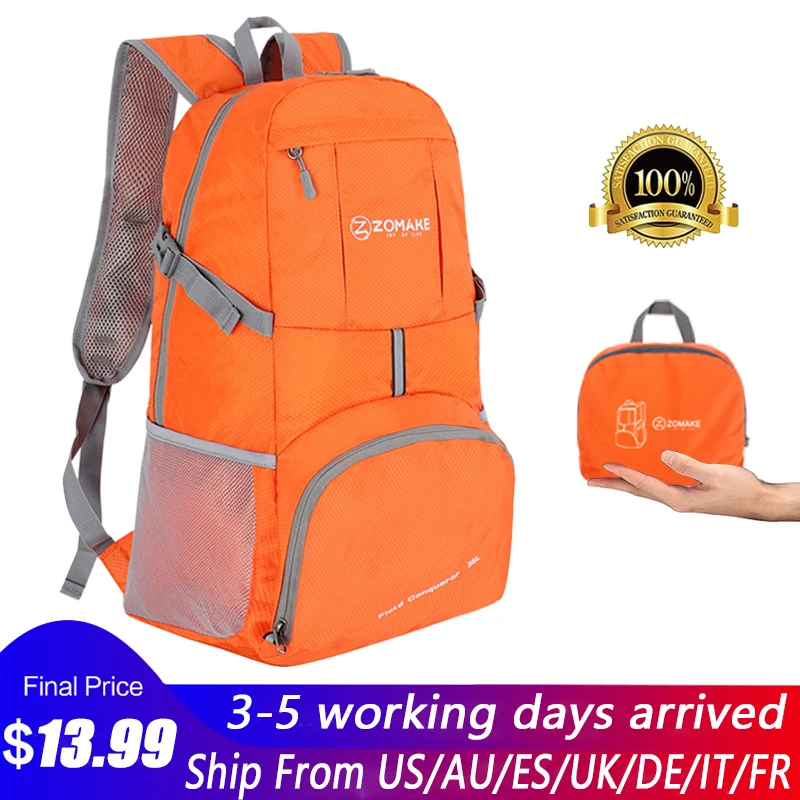 35L Portable Folding Unisex Backpack Outdoor Sport Bag Rucksack Reflective Stripe Men Hiking Travel Bag for Camping Cycling