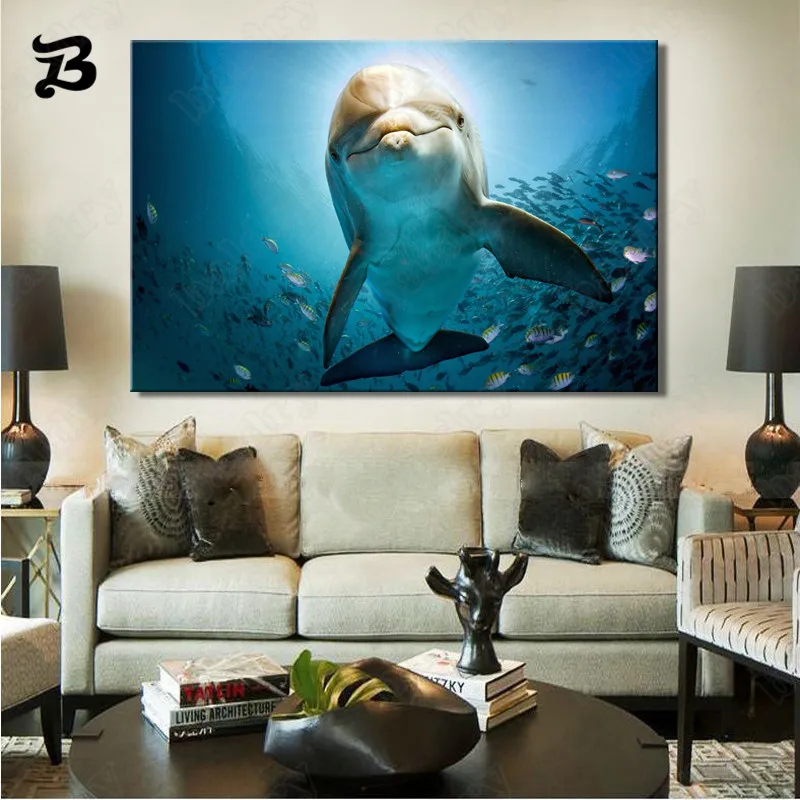 

Canvas Painting Wall Art Modern Seascape The Cute Dolphin Canvas Posters and Prints Wall Pictures for Living Room Bedroom Decor