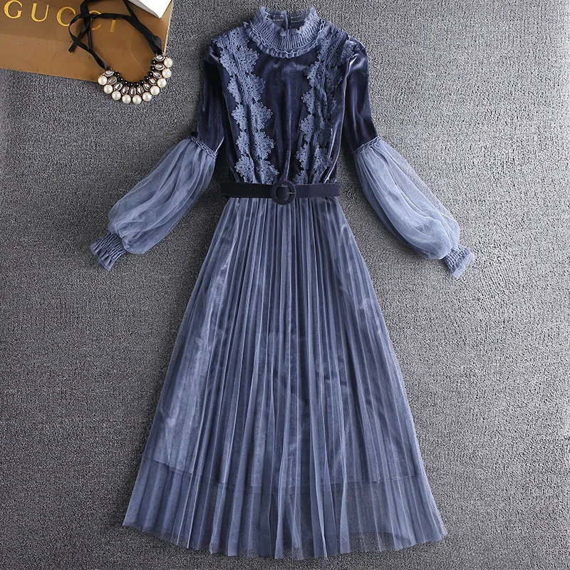 Женское Плиссированное кружевное платье винтажное Элегантное повседневное с