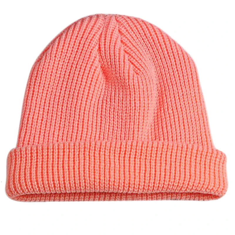 

Unisex Winter Knit Trawler Beanie Hat Solid Color Roll Up Edge Short Skull Cap