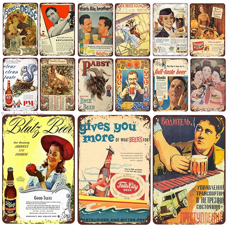 

Beer Plaque Metal Vintage Tin Signs Pin Up Shabby Decor Vintage Bar Wall Stickers Plaque Plate Club Classical Retro Painting