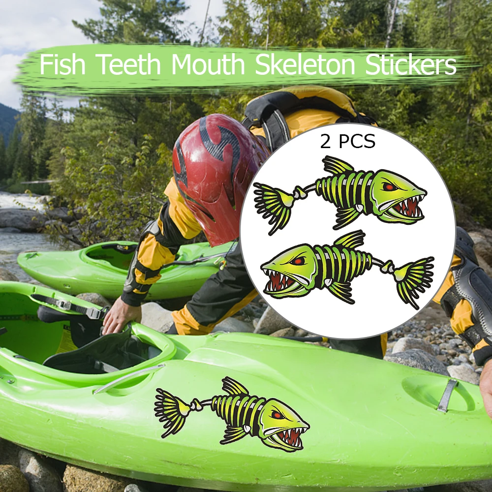 

2 Pieces Fish Teeth Mouth Stickers Skeleton Fish Stickers Fishing Boat Canoe Kayak Graphics Accessories