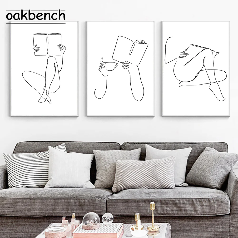 

Abstract Woman Hands Poster Book Line Drawing Canvas Painting Coffee Art Print Bookish Bookstore Wall Art Picture Coffee Decor