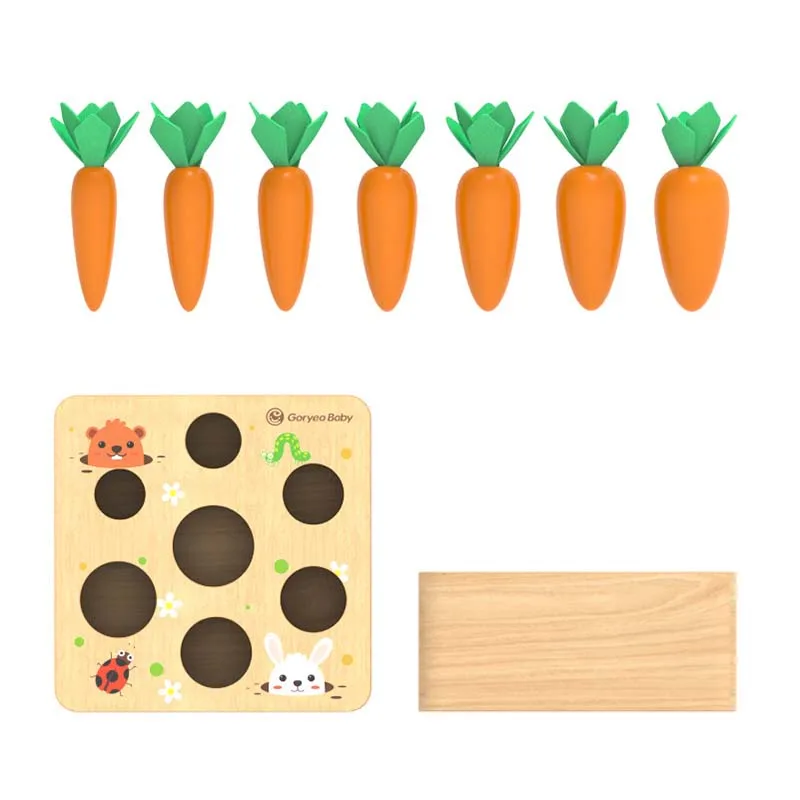 Juego de juguetes de madera Montessori para beb&eacute;, juguete educativo Montessori de cognici&oacute;n con forma de zanahoria, tama&ntilde;o a juego, novedad-1