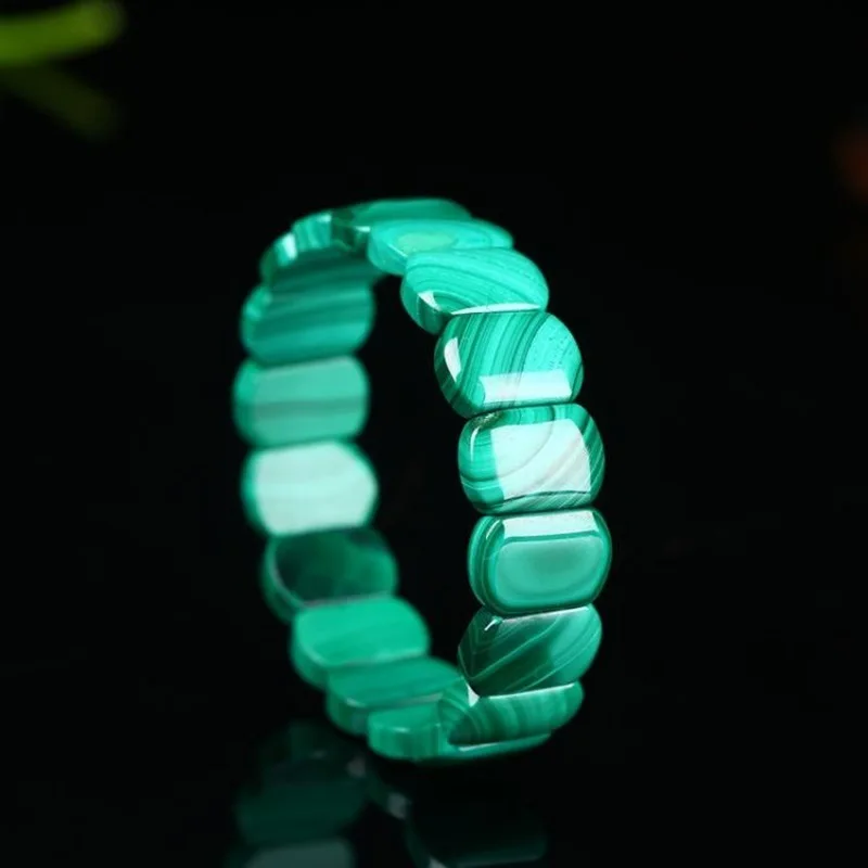 Натуральный зеленый малахитовый хризоколла браслет 12x9 мм для женщин и мужчин Лечебный Камень Стрейч прямоугольные бусины Кристалл AAAAA