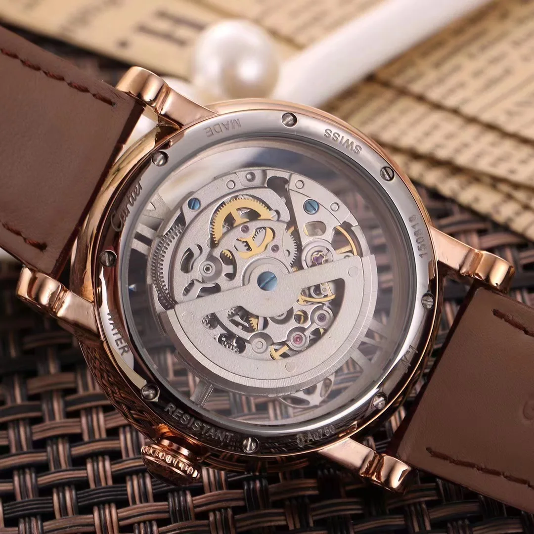 

Classic New Men Automatic Mechanical Watch Silver Rose Gold Diamond Black Brown Leather Skeleton Simple Sapphire Sport AAA+