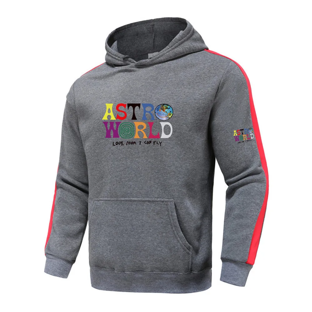 

Men's spring and autumn new ASTRO WORLD print patch strip fashion casual sports hip-hop hoodie pocket pullover sweater D5