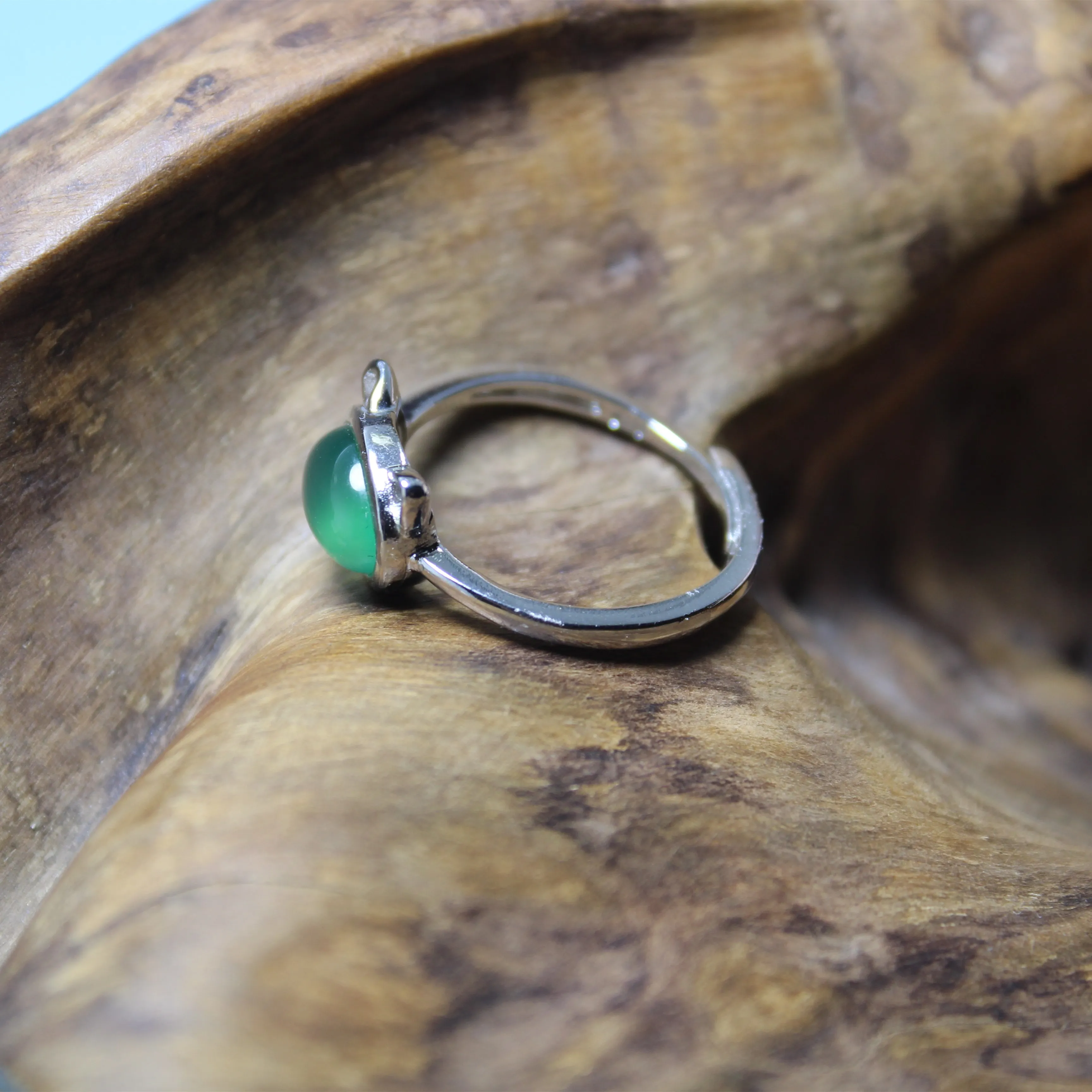 Liemjee модные ювелирные изделия зеленый агат посеребренные кошачьи уши кольцо для