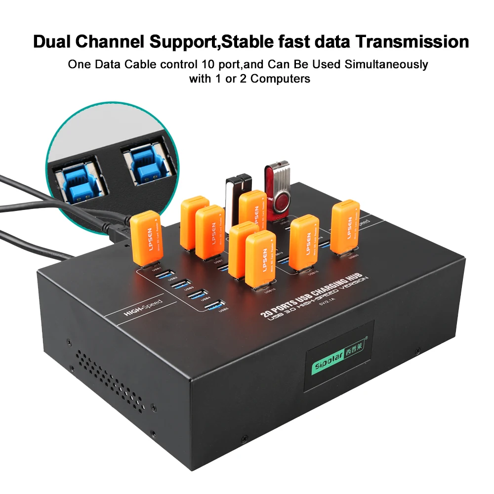 Sipar Super speed 5 Гбит/с 20 портов USB 3,0 концентратор с 40A 5 в встроенный блок питания для зарядки и синхронизации данных
