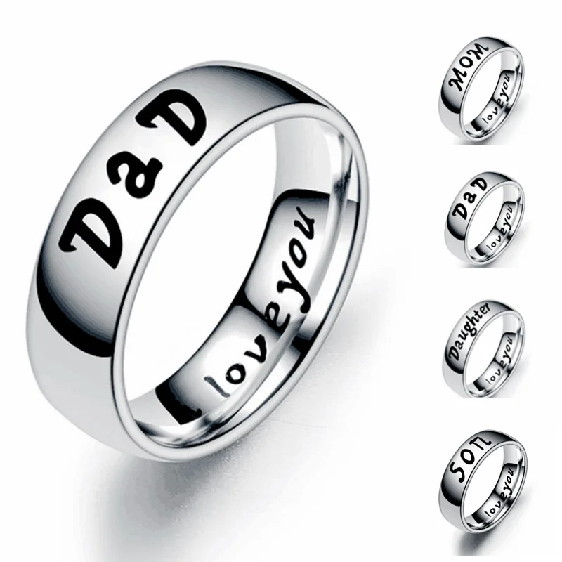 Bxzyrt 2021 Simple 6mm Stainless Steel I Love You DaD Mom Son Daughter Decoration Family Rings Jewelry Wholesale Dropshipping
