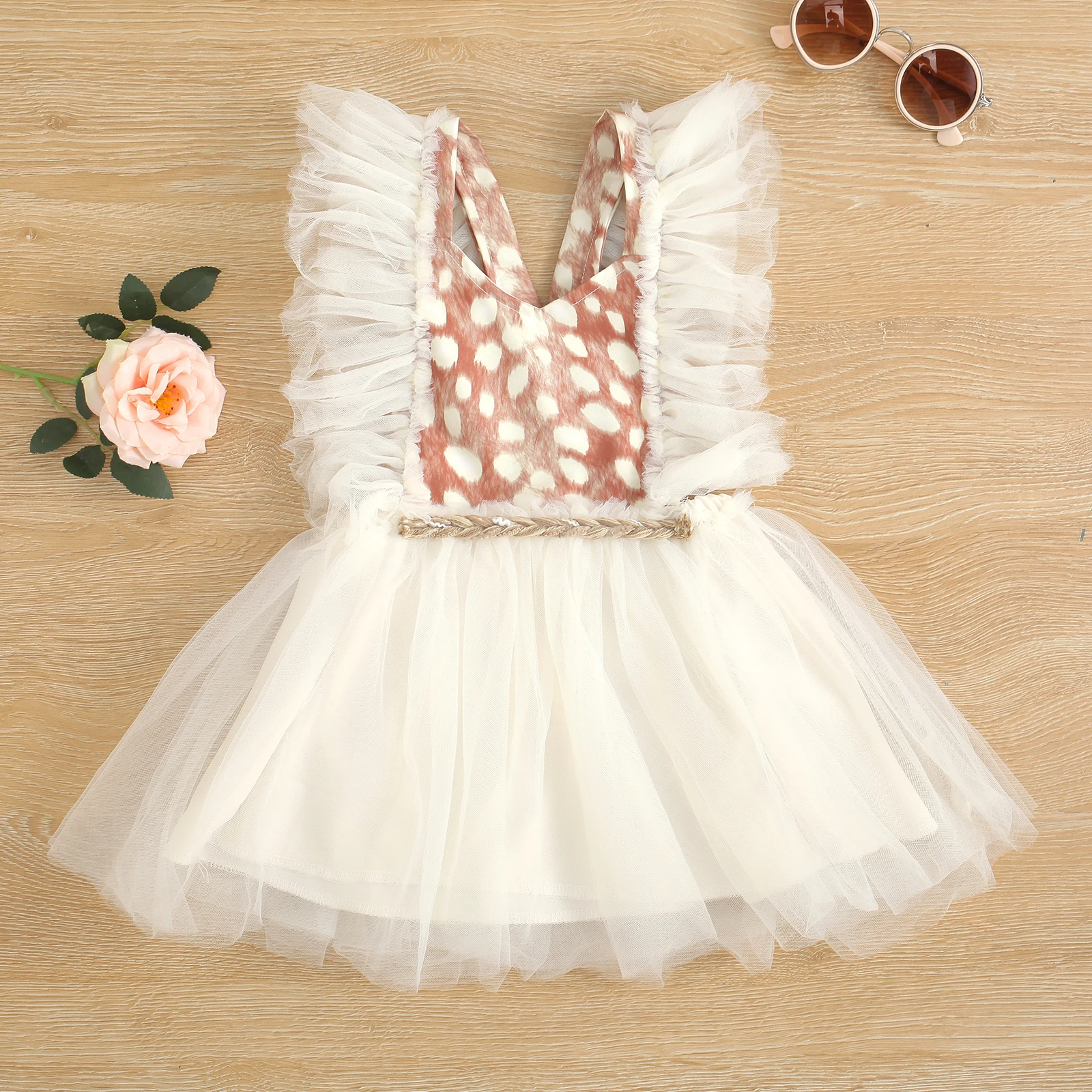 Комбинезон/платье для девочки с рукавом летучая мышь модный сетчатый комбинезон