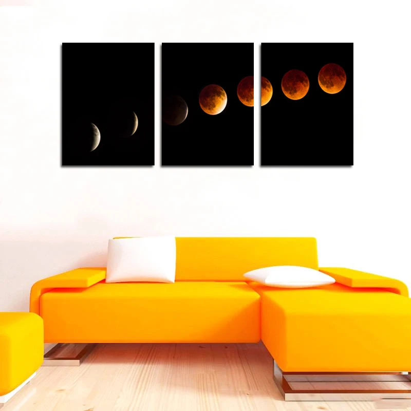 Фотообои с 3 ПАНЕЛЯМИ &quotЗатмение Луны&quot для гостиной печатный плакат дома