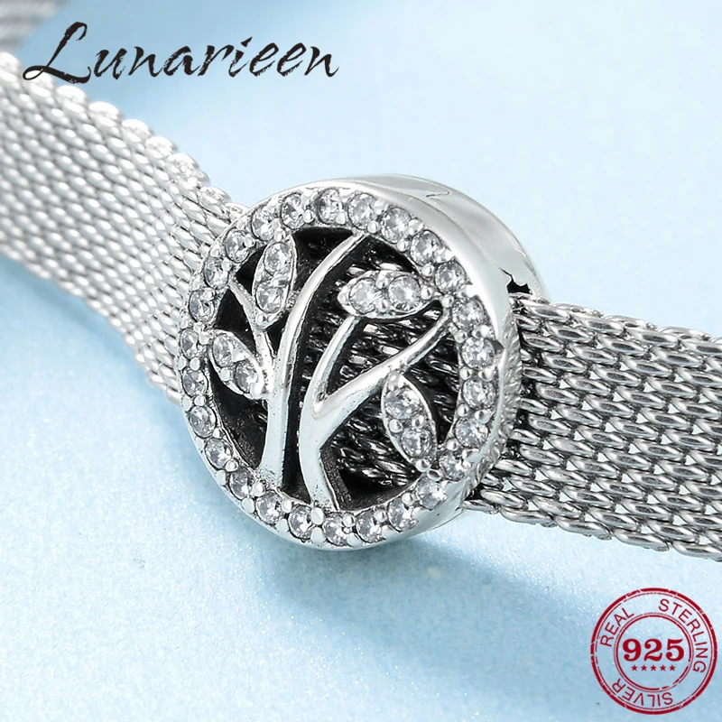 Высокое качество 925 стерлингового серебра CZ Древо жизни бусина с зажимом