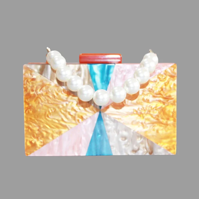 

Marble Pearl Orange Striped Women Handbag Luxury Messenger Bag Acrylic Box Clutches Shoulder Ladies Crossbody Bags Female Bolsas