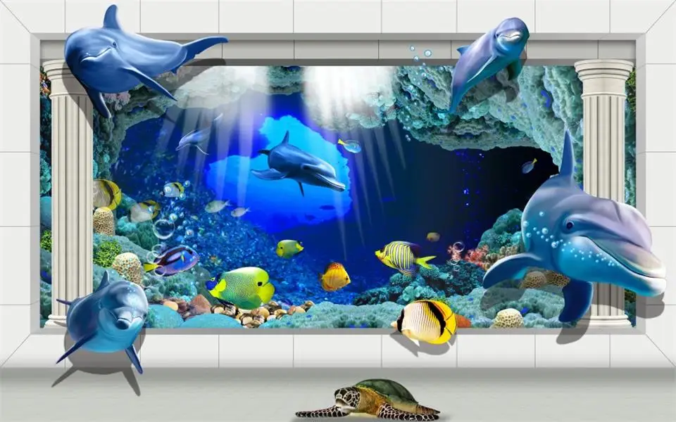 

custom photo wallpaper mural living room bed room Underwater world dolphin 3d picture sofa TV backdrop wallpaper for wall 3d
