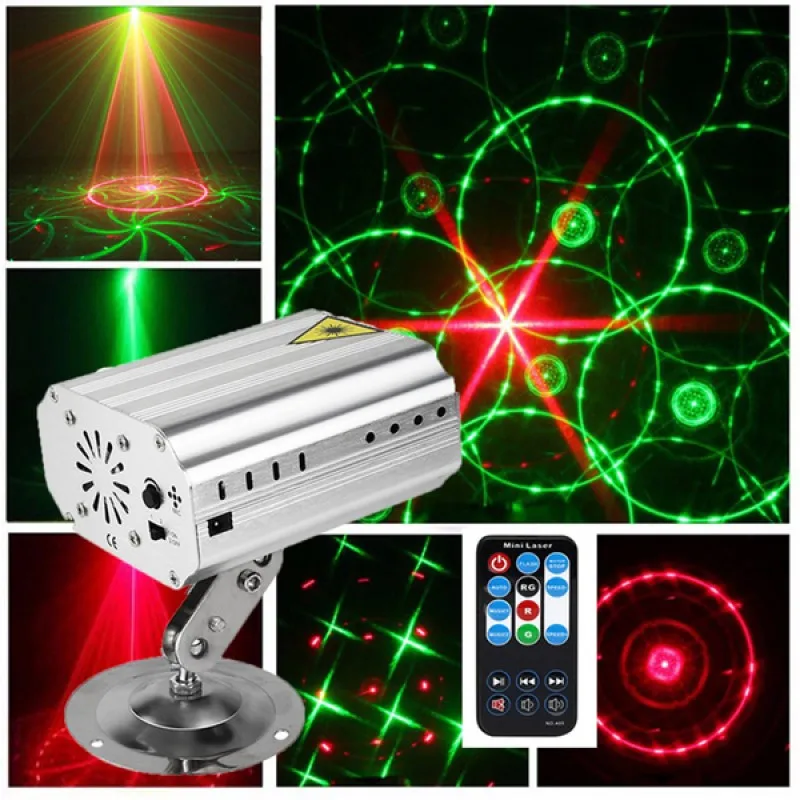 2pcs 24Modes Mini RGB Disco Light DJ LED Laser Stage Projector Red Green Lamp For Christmas Wedding Birthday Party DJ Lamp EU/UK
