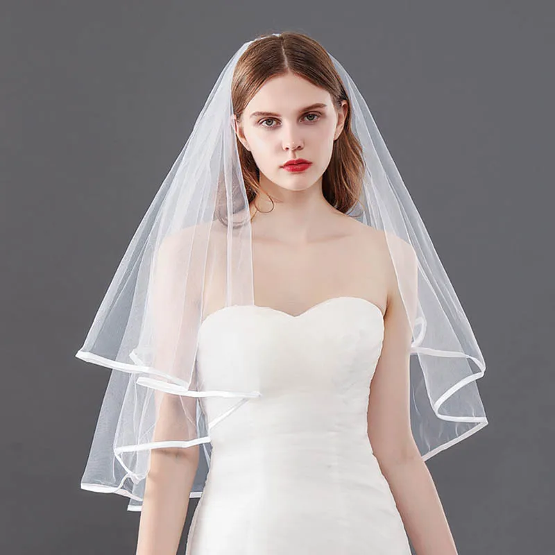Простая Фата для невесты Тюлевая двухслойная короткая фата расческа белая